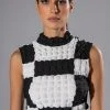 MET YOU SAN FRANCISCO COLORBLOCK SLEEVELESS PUFF CROP TOP -helmut shop met you san francisco colorblock sleeveless puff crop top white black 1 1