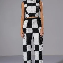 MET YOU SAN FRANCISCO COLORBLOCK SLEEVELESS PUFF CROP TOP -helmut shop met you san francisco colorblock sleeveless puff crop top white black 3 3