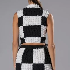 MET YOU SAN FRANCISCO COLORBLOCK SLEEVELESS PUFF CROP TOP -helmut shop met you san francisco colorblock sleeveless puff crop top white black 7 7