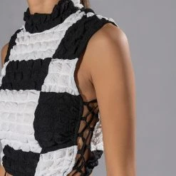 MET YOU SAN FRANCISCO COLORBLOCK SLEEVELESS PUFF CROP TOP -helmut shop met you san francisco colorblock sleeveless puff crop top white black 8 8