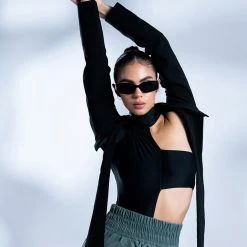 MIA BANDEAU DETAIL MOCK NECK BODYSUIT -helmut shop mia bandeau detail mock neck bodysuit black 3 3