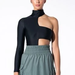 MIA BANDEAU DETAIL MOCK NECK BODYSUIT -helmut shop mia bandeau detail mock neck bodysuit black 7 7