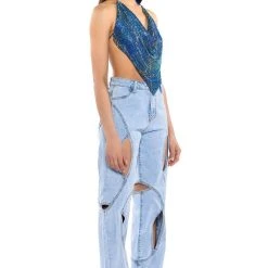 MIAMI CALLIN RHINESTONE CHAINMAIL TOP IN BLUE -helmut shop miami callin rhinestone chainmail top in blue blue 4 4