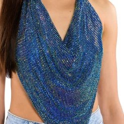 MIAMI CALLIN RHINESTONE CHAINMAIL TOP IN BLUE -helmut shop miami callin rhinestone chainmail top in blue blue 7 7