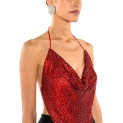 MIAMI ON THE LINE RHINESTONE CHAINMAIL TOP -helmut shop miami on the line chainmail top red 2 2
