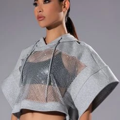 MIDNIGHT CALLS CROPPED DOLMAN SLEEVE RHINESTONE HOODIE