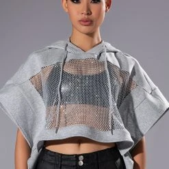 MIDNIGHT CALLS CROPPED DOLMAN SLEEVE RHINESTONE HOODIE -helmut shop midnight calls cropped dolman sleeve rhinestone hoodie heather grey 3 3