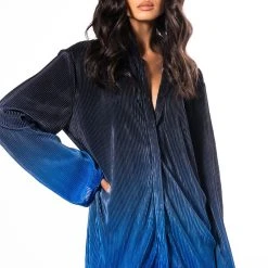 MIDNIGHT STUNNER OMBRE PLISSE BUTTON DOWN -helmut shop midnight stunner ombre plisse button down blue multi 2 2