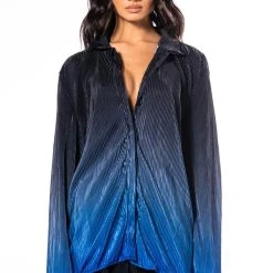 MIDNIGHT STUNNER OMBRE PLISSE BUTTON DOWN -helmut shop midnight stunner ombre plisse button down blue multi 4 4