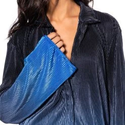 MIDNIGHT STUNNER OMBRE PLISSE BUTTON DOWN -helmut shop midnight stunner ombre plisse button down blue multi 7 7