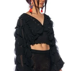 MILANIA LAYERED CHIFFON DEEP V BLOUSE -helmut shop milania layered chiffon deep v blouse black 2 2