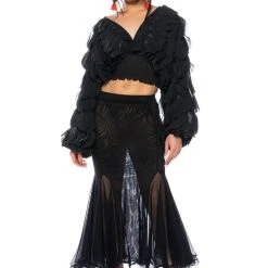 MILANIA LAYERED CHIFFON DEEP V BLOUSE -helmut shop milania layered chiffon deep v blouse black 3 3