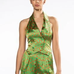 MINDING MY OWN BUTTON VEST TOP -helmut shop minding my own button vest top green multi 3 3 c1