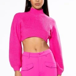 MIRIAM BALLOON SLEEVE CROP SWEATER -helmut shop miriam balloon sleeve crop sweater pink 4 4