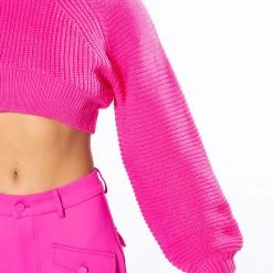 MIRIAM BALLOON SLEEVE CROP SWEATER -helmut shop miriam balloon sleeve crop sweater pink 7 7