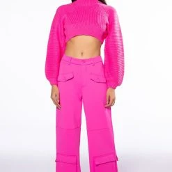 MIRIAM BALLOON SLEEVE CROP SWEATER -helmut shop miriam balloon sleeve crop sweater pink 8 8