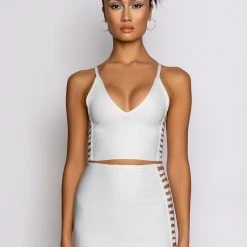 MISBEHAVED BANDAGE CUTOUT CROP TOP -helmut shop misbehaved bandage cutout crop top white 6 6