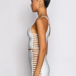 MISBEHAVED BANDAGE CUTOUT CROP TOP -helmut shop misbehaved bandage cutout crop top white 7 7