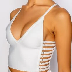 MISBEHAVED BANDAGE CUTOUT CROP TOP -helmut shop misbehaved bandage cutout crop top white 9 9