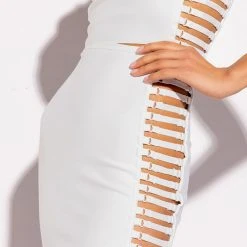 MISBEHAVED BANDAGE CUTOUT MINI SKIRT -helmut shop misbehaved bandage cutout mini skirt white 4 4