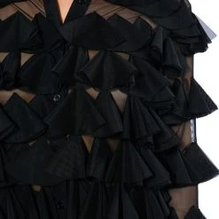 MISS EVERYTHING MESH RUFFLE BUTTON DOWN TOP -helmut shop miss everything mesh ruffle button down top black 6 6