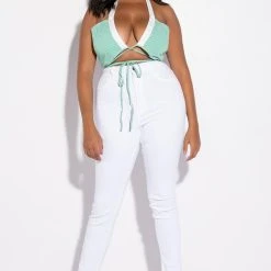 MODERN ART WRAP FRONT POPLIN HALTER CROP TOP -helmut shop modern art wrap front poplin halter crop top green multi 5 5