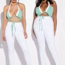 MODERN ART WRAP FRONT POPLIN HALTER CROP TOP -helmut shop modern art wrap front poplin halter crop top green multi 6 6