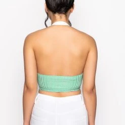MODERN ART WRAP FRONT POPLIN HALTER CROP TOP -helmut shop modern art wrap front poplin halter crop top green multi 9 9