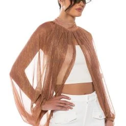 MONICA SHEER OVERLAY BLOUSE IN RUST -helmut shop monica sheer overlay blouse rust 2 2