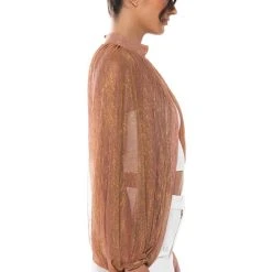 MONICA SHEER OVERLAY BLOUSE IN RUST -helmut shop monica sheer overlay blouse rust 4 4