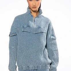 MONTE COZY POCKET DETAIL HALF ZIP SWEATSHIRT -helmut shop monte cozy pocket detail half zip sweatshirt light blue 4 4