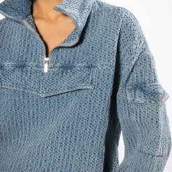 MONTE COZY POCKET DETAIL HALF ZIP SWEATSHIRT -helmut shop monte cozy pocket detail half zip sweatshirt light blue 7 7