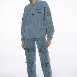 MONTE COZY POCKET DETAIL HALF ZIP SWEATSHIRT -helmut shop monte cozy pocket detail half zip sweatshirt light blue 8 8