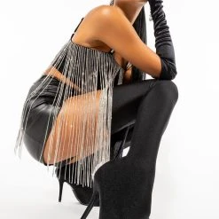 MOONCATCHER RHINESTONE FRINGE SLEEVELESS CROPPED BLOUSE -helmut shop mooncatcher rhinestone fringe sleeveless cropped blouse black 2 2