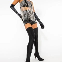 MOONCATCHER RHINESTONE FRINGE SLEEVELESS CROPPED BLOUSE -helmut shop mooncatcher rhinestone fringe sleeveless cropped blouse black 4 4