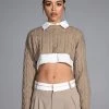 MOST LIKELY TO SUCCEED LAYERED CROP SWEATER -helmut shop most likely to succeed layered crop sweater tan 1 1