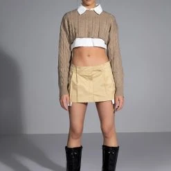 MOST LIKELY TO SUCCEED LAYERED CROP SWEATER -helmut shop most likely to succeed layered crop sweater tan 2 2