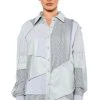 MULTI GREY PATCHWORK BUTTON DOWN BLOUSE -helmut shop multi grey patchwork button down blouse grey multi 1 1