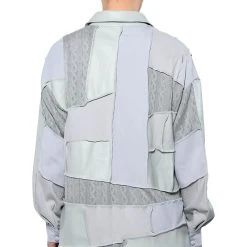 MULTI GREY PATCHWORK BUTTON DOWN BLOUSE -helmut shop multi grey patchwork button down blouse grey multi 5 5