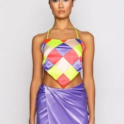 MULTITUDE PATCHWORK HANDKERCHIEF CROP TOP -helmut shop multitude patchwork handkerchief crop top multi 3 3