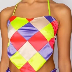 MULTITUDE PATCHWORK HANDKERCHIEF CROP TOP -helmut shop multitude patchwork handkerchief crop top multi 6 6