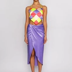 MULTITUDE PATCHWORK HANDKERCHIEF CROP TOP -helmut shop multitude patchwork handkerchief crop top multi 7 7