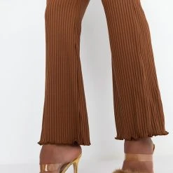 MY CLARITY WIDE LEG RUFFLE PANT -helmut shop my clarity wide leg ruffle pant brown 4 4