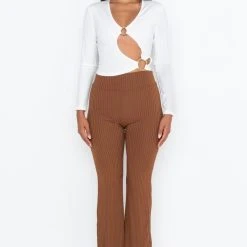 MY CLARITY WIDE LEG RUFFLE PANT -helmut shop my clarity wide leg ruffle pant brown 5 5