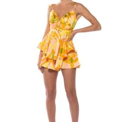 MY OWN STRIDE PATTERNED MINI ROMPER -helmut shop my own stride patterned mini romper yellow multi 2 2