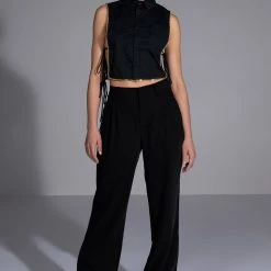 MY TIME BUTTON DOWN SLEEVELESS BLOUSE