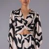 MYSTICAL WAYS TWIST FRONT LONG SLEEVE TOP -helmut shop mystical ways twist front long sleeve top black white 1 1