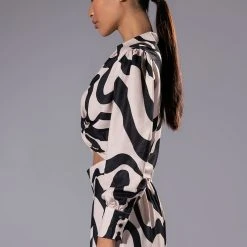 MYSTICAL WAYS TWIST FRONT LONG SLEEVE TOP -helmut shop mystical ways twist front long sleeve top black white 5 5