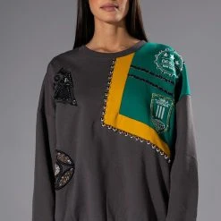 NALLY EMBELLISHED COLORBLOCK CREW NECK SWEATSHIRT