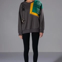 NALLY EMBELLISHED COLORBLOCK CREW NECK SWEATSHIRT -helmut shop nally embellished colorblock crew neck sweatshirt grey multi 3 3 c1